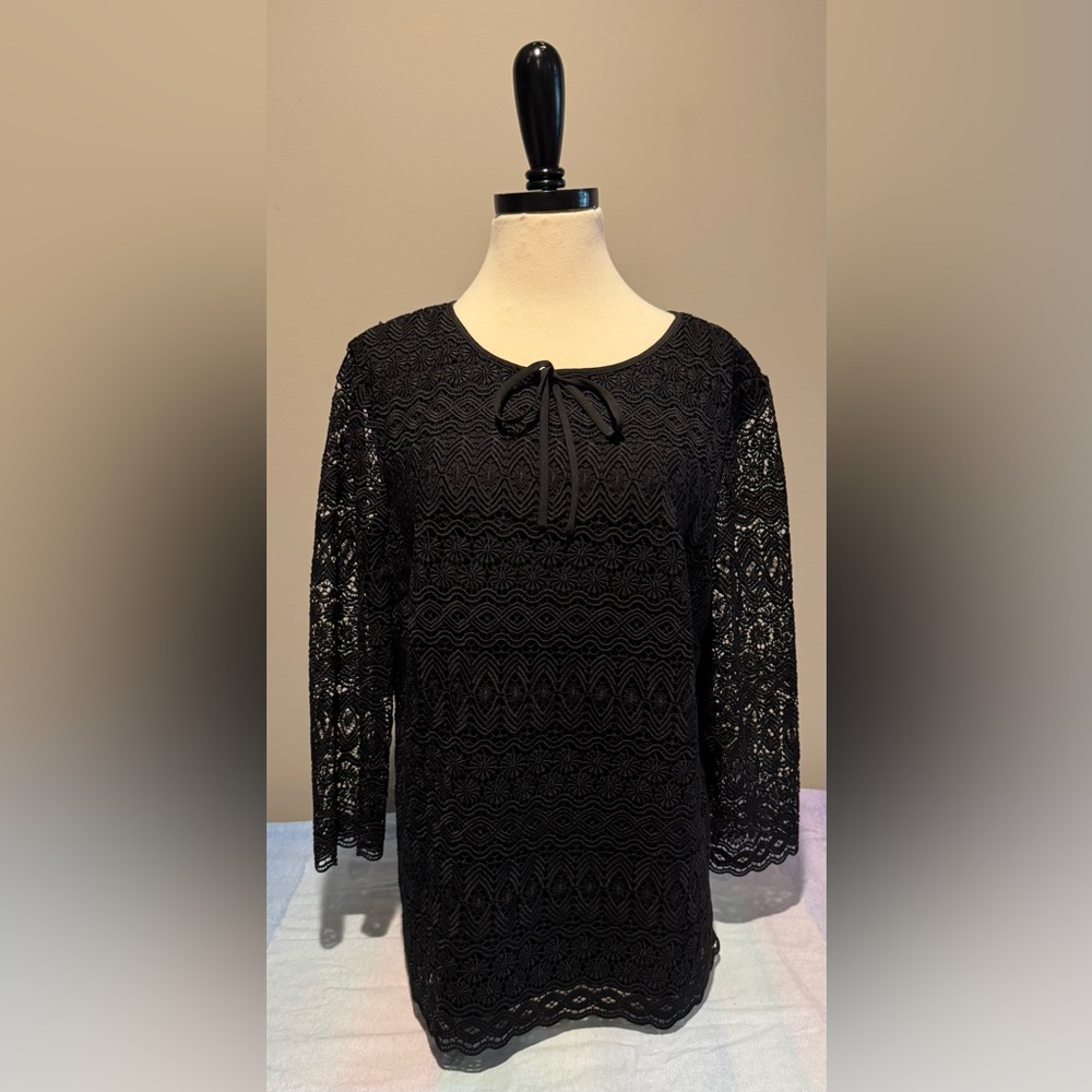Talbot’s Black Lace Long Sleeve Top